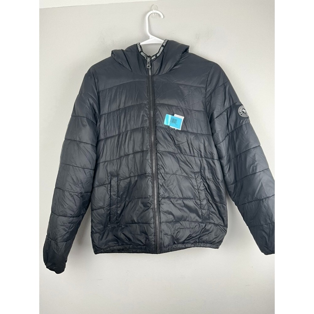 Abercrombie Kids Sherpa Lined Hooded Puffer Jacket 15/16 Black Gray
